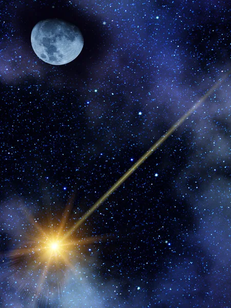 Obloha v noci hvězdy kometu měsíc — Stock fotografie