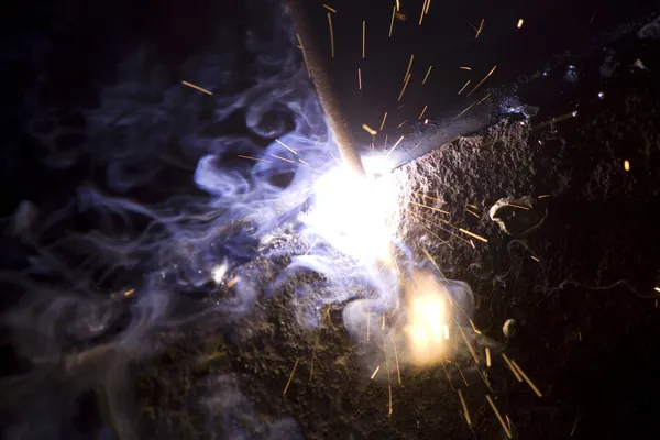 Welding metal process smoke sparks — Stock Photo, Image