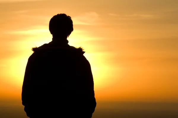 Silhouette man sunrise morning — Stock Photo, Image