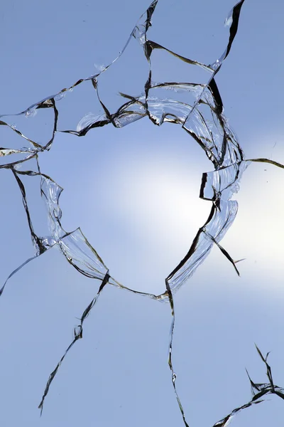 Glass hole cracks broken — Stock Photo, Image