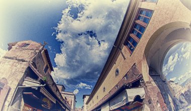 Bottom-Up view of Ponte Vecchio in Florence clipart