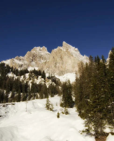 Paisaje nevado de las montañas Dolomitas durante el invierno — Foto de Stock