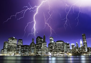 Storm in the Night over New York Skyscrapers clipart