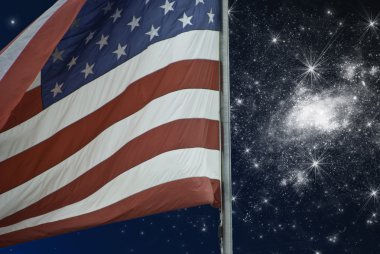 Amerikan bayrağı üzerinde yıldızlı gece