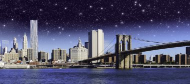 yıldızlı gece new York'ta brooklyn köprüsü üzerinde