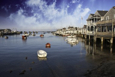 Homes over Water in Nantucket at Sunset, Massachusetts clipart