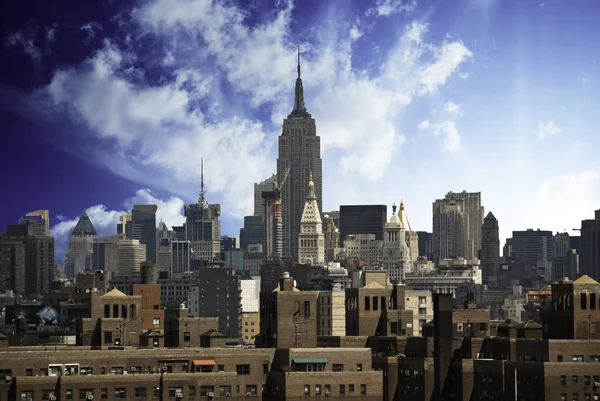 Panorama Manhattanu z brooklynského mostu — Stock fotografie