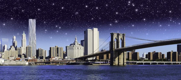 Noche estrellada sobre el puente de Brooklyn en Nueva York —  Fotos de Stock