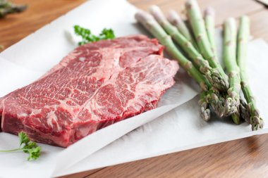 Rib-eye steak and asparagus clipart