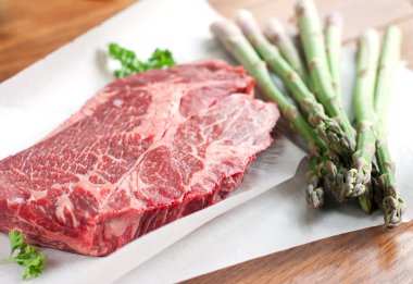 Rib-eye steak and asparagus clipart