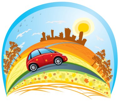 Car riding across the city clipart