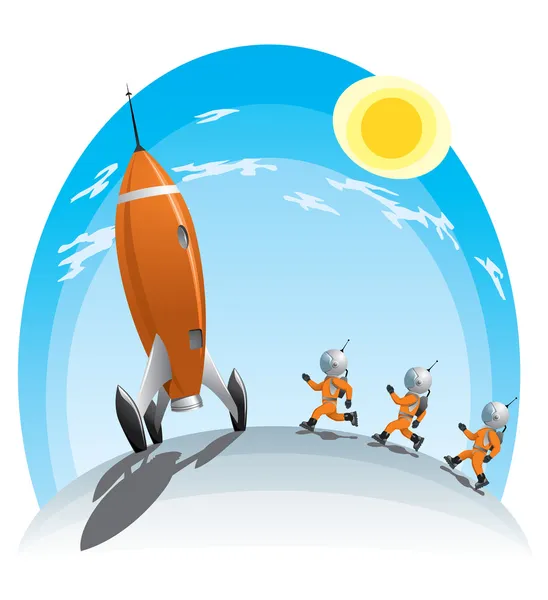 Astronauts and the rocket — Stock Vector
