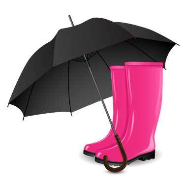 A pair of rainboots and an umbrella clipart
