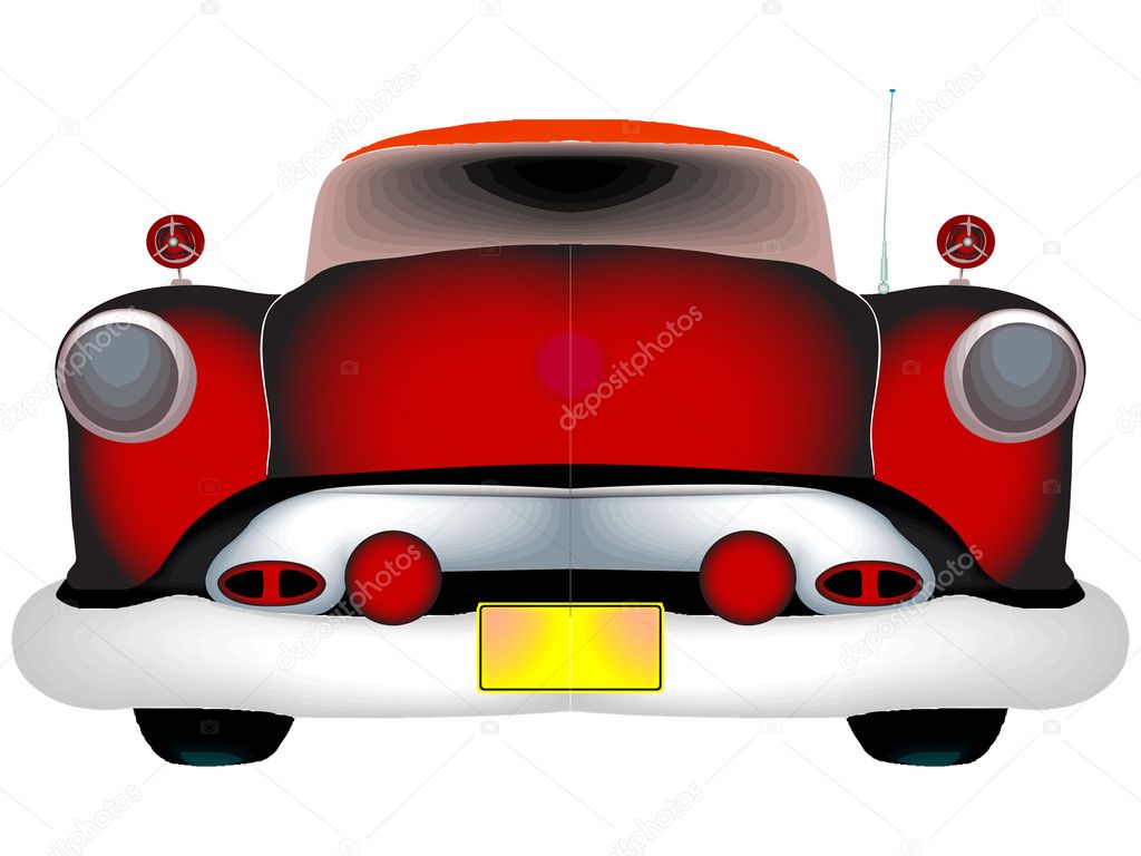 Red classic car against white