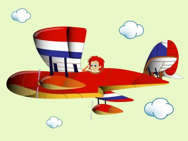 Kid flying airplain clipart