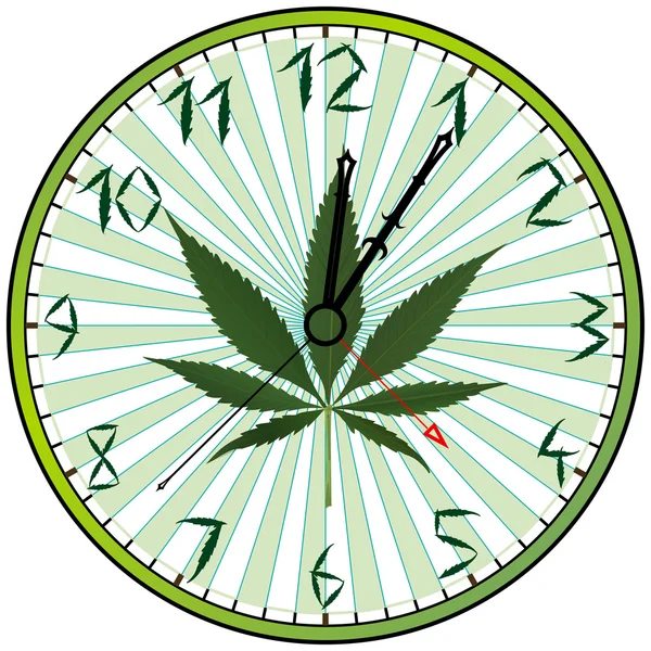 Relógio verde Cannabis — Vetor de Stock