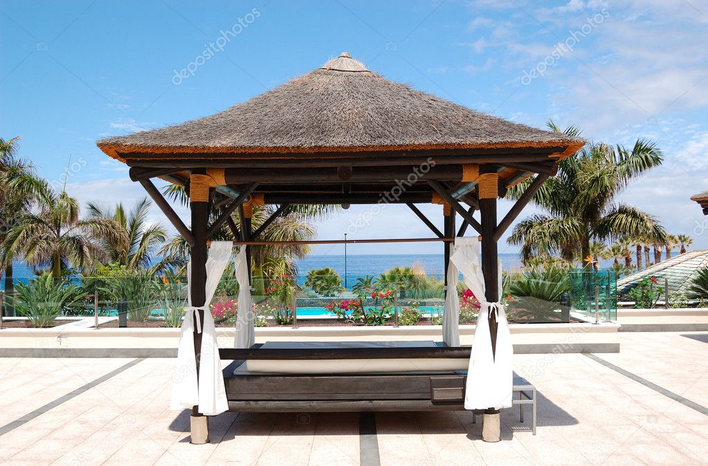 Bali type hut near beach and swimming pool, Tenerife island
