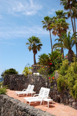 şezlong, Teras lüks otel, ada tenerife, İspanya