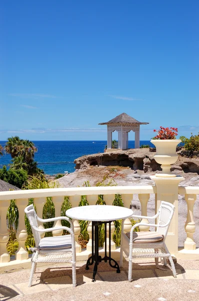 Sea view terrace of the luxury hotel's restaurant, Tenerife isla — Stock Photo, Image