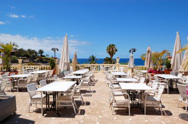 Sea view terrace of the luxury hotel's restaurant, Tenerife isla clipart