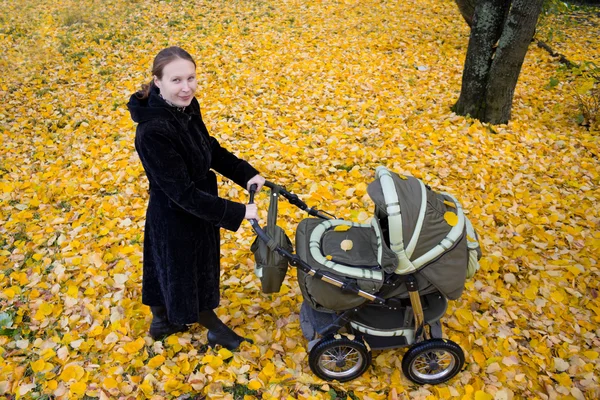 Anne ile bebek arabası. — Stok fotoğraf