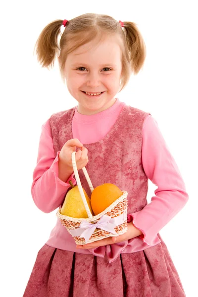 Menina com frutas em um fundo branco . — Fotografia de Stock