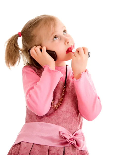 Flicka pratar i telefon. — Stockfoto