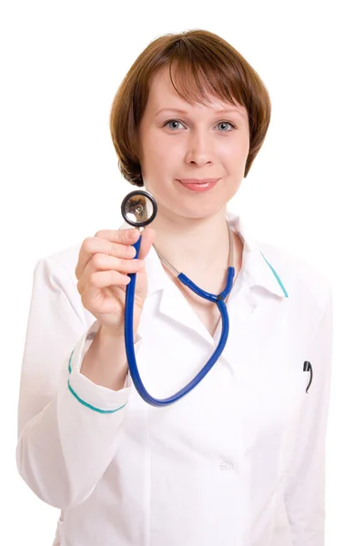 Γυναίκα γιατρό σε λευκό φόντο. — Φωτογραφία Αρχείου