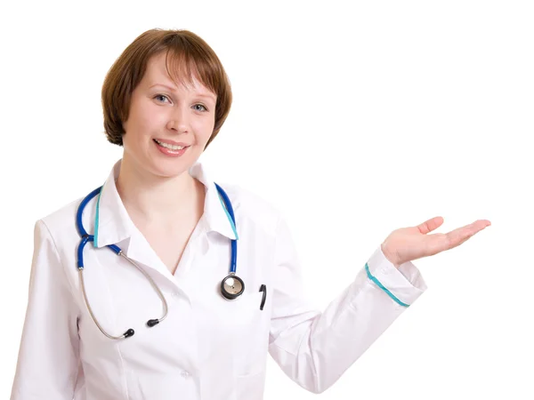 Kvinna läkare på en vit bakgrund. — Stockfoto