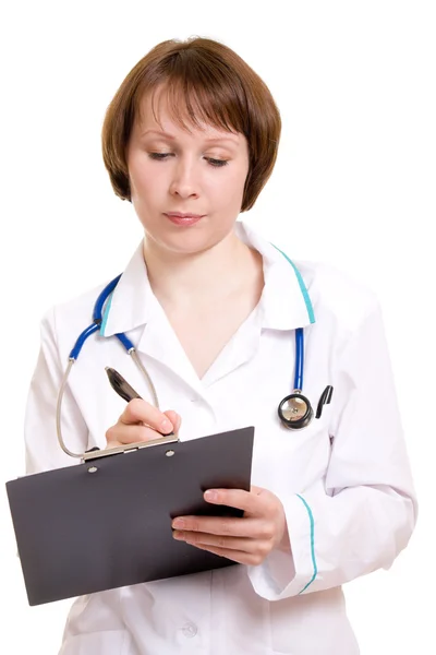 Donna medico su uno sfondo bianco . — Foto Stock
