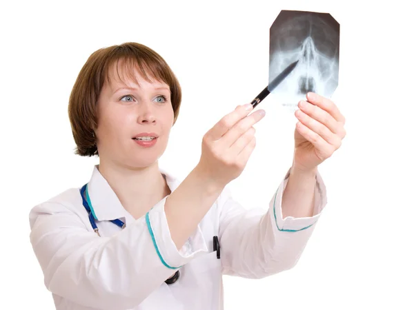 Žena doktor na bílém pozadí. — Stock fotografie