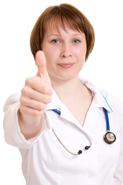 Žena doktor na bílém pozadí. — Stock fotografie