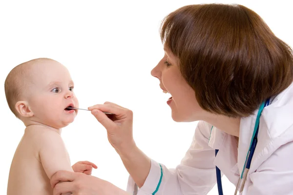Doctor with a baby on a white background. — Stock Photo, Image