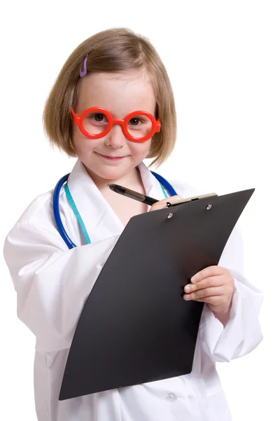 Pequeno médico com um fundo branco . — Fotografia de Stock