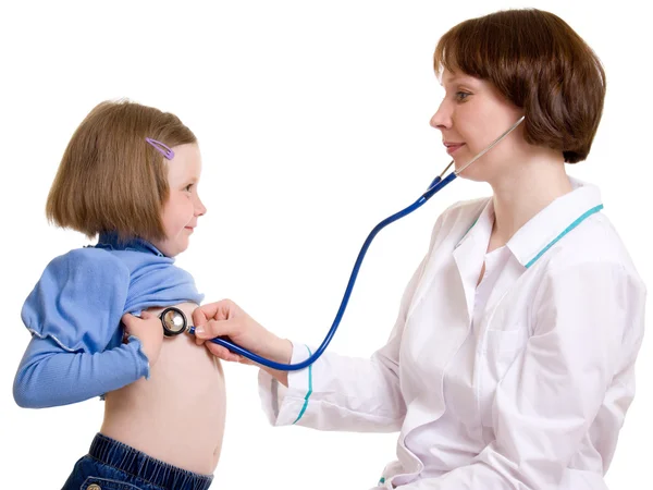 Lékař a dítě na bílém pozadí. — Stock fotografie