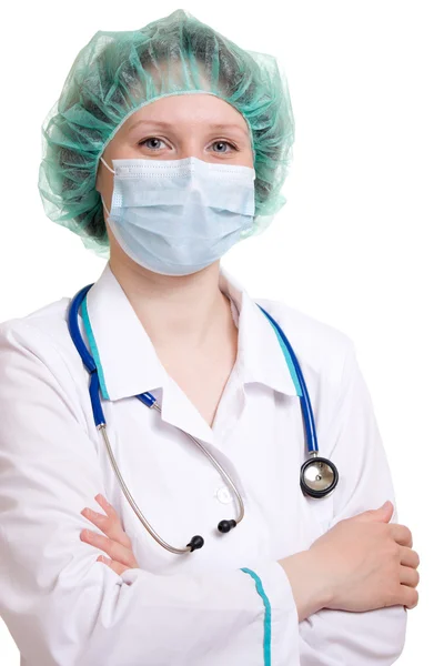 Mulher médico em um fundo branco . — Fotografia de Stock