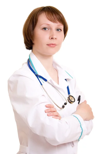 Vrouw arts op een witte achtergrond. — Stockfoto