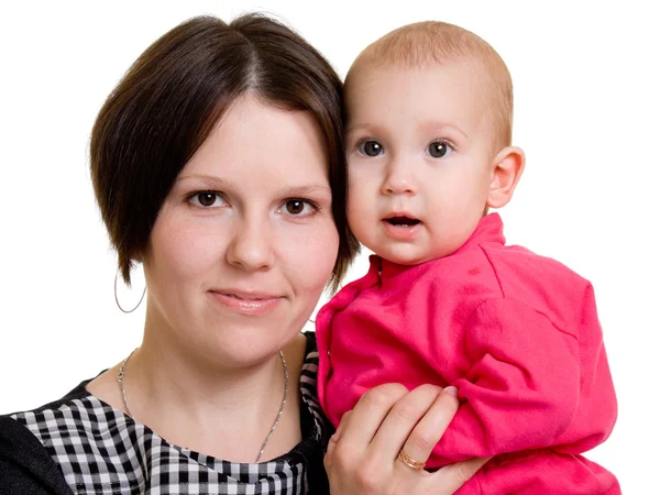Madre con un bambino su uno sfondo bianco — Foto Stock