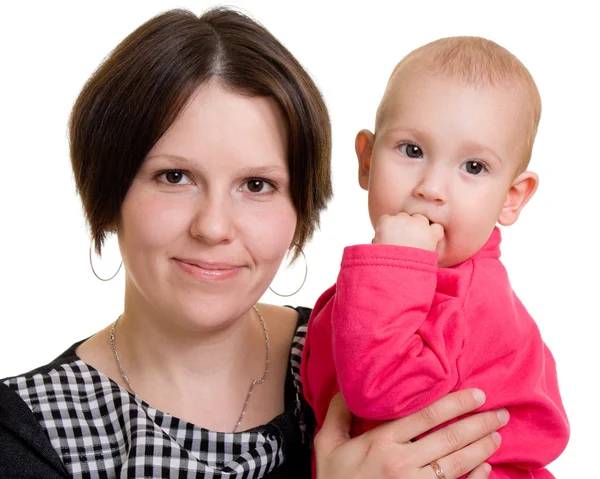 Mor med ett barn på en vit bakgrund — Stockfoto