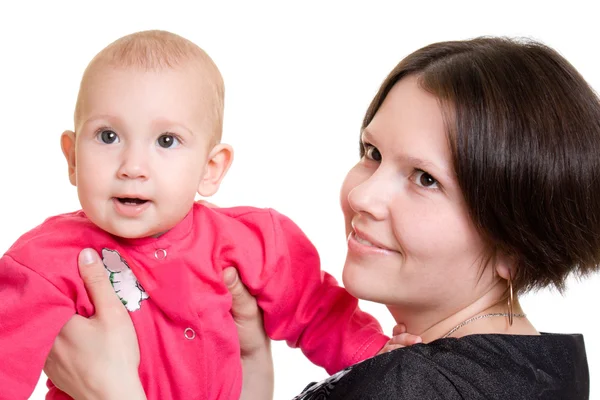 Mother with a baby on a white background — Stock Photo, Image