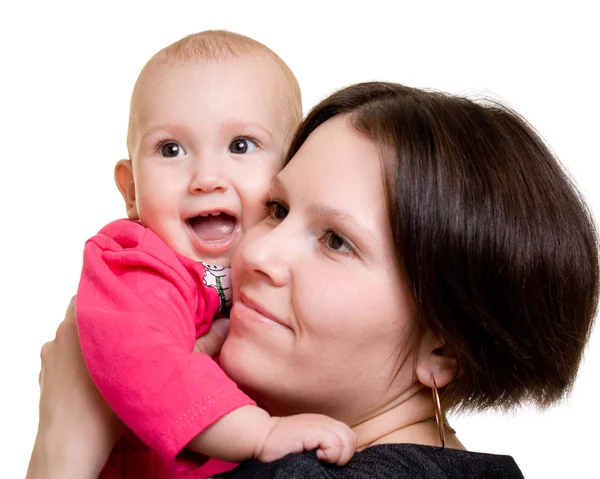 白い背景で赤ちゃんと母 — ストック写真