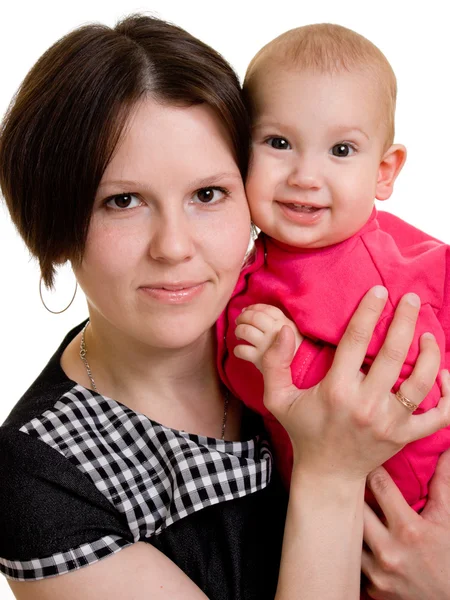 Madre con un bambino su uno sfondo bianco — Foto Stock
