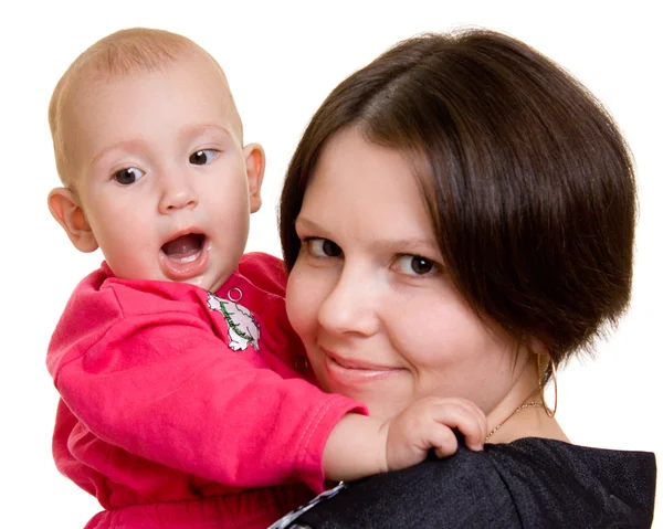 Мать с ребенком на белом фоне — стоковое фото