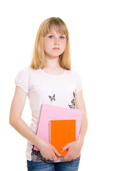 Adolescente con libros sobre fondo blanco . —  Fotos de Stock
