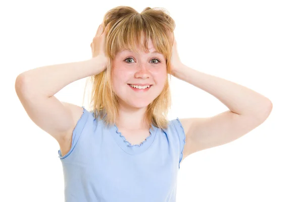 Happy teenager on a white background. — Stock Photo, Image