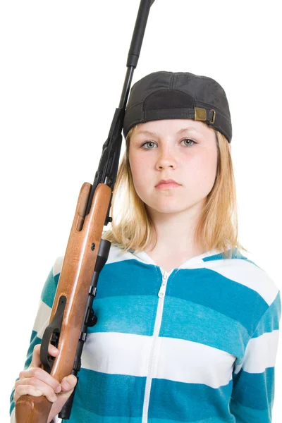 Підліток з пістолетом на білому тлі . — стокове фото