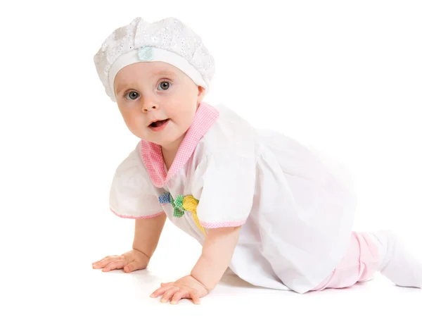 흰색 바탕에 드레스 아기. — 스톡 사진