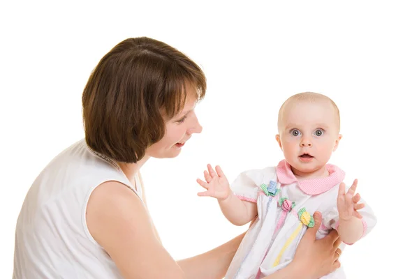 Mother with a baby on a white background — Stock Photo, Image