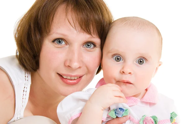 Moeder met een baby op een witte achtergrond — Stockfoto