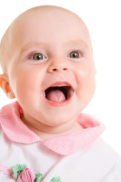 Χαμογελώντας μωρό σε λευκό φόντο. — Φωτογραφία Αρχείου